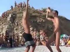 Nice in nature's garb dance party right on the beach with a sinful blond babe 